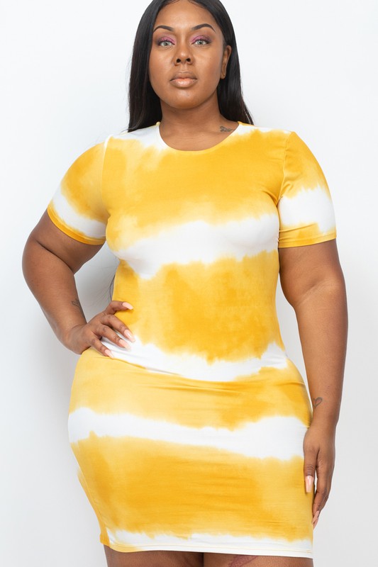 Plus Size Stripe Tie-Dye Printed Midi Dress
