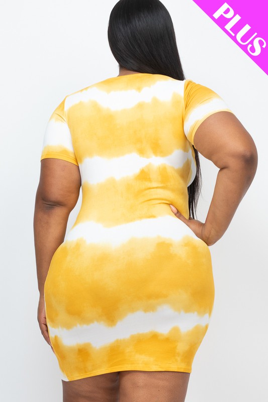 Plus Size Stripe Tie-Dye Printed Midi Dress