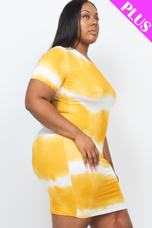 Plus Size Stripe Tie-Dye Printed Midi Dress