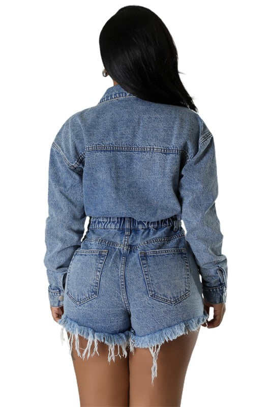 Boujee denim romper