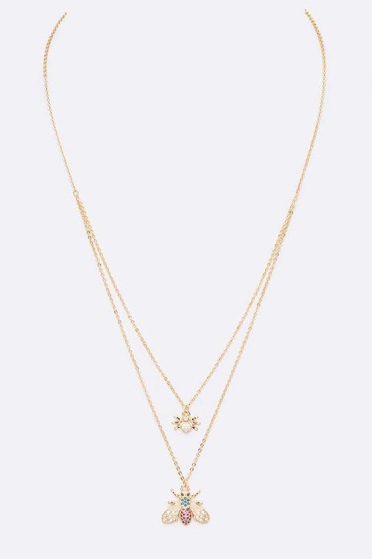 Cubic Zirconia Bee Pendant Layer Necklace