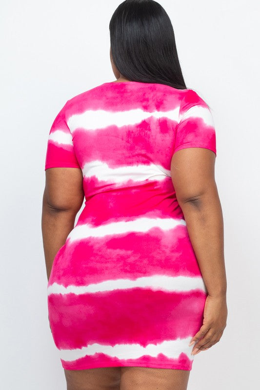 Plus Size Stripe Tie-Dye Printed Midi Dress