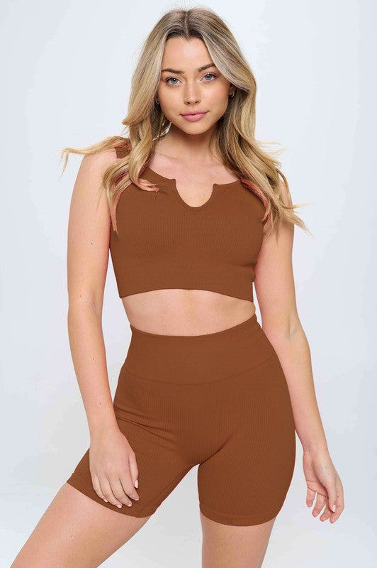 2 piece Seamless Boujee Ribbed Tank Top Biker Shorts Set
