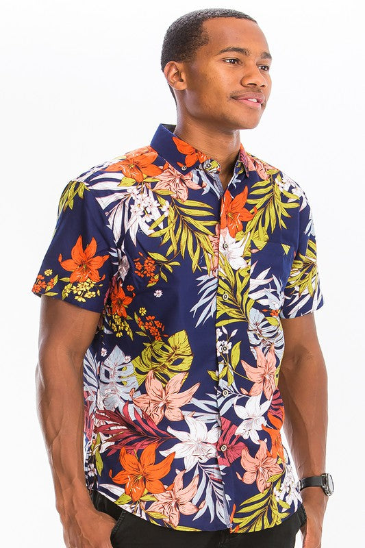Mens Hawaiian Button Down Shirt