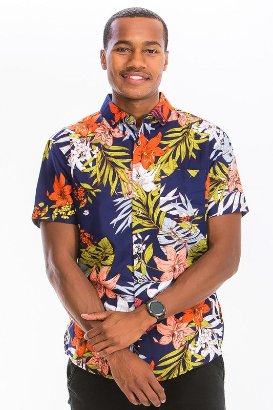 Mens Hawaiian Button Down Shirt