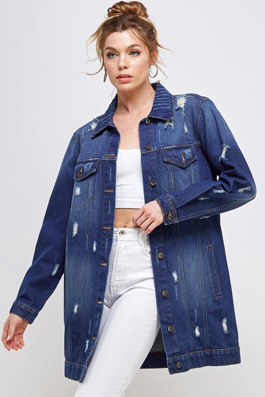 Distressed denim quarter washed jacket