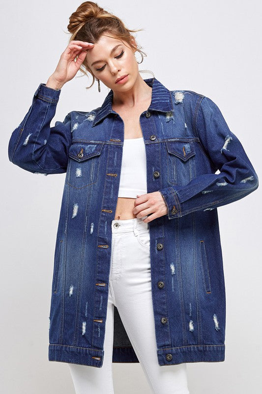 Distressed denim quarter washed jacket