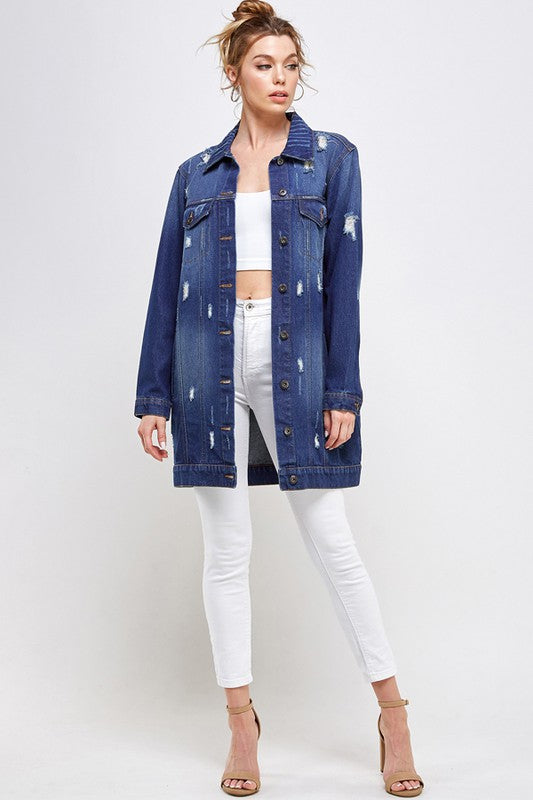 Distressed denim quarter washed jacket