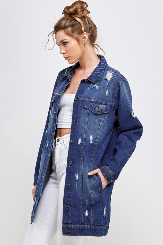 Distressed denim quarter washed jacket