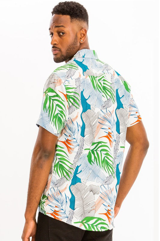 Mens Print Hawaiian Button Down Shirt