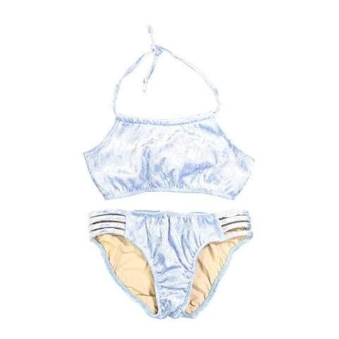 GIRL'S LIGHT BLUE TWO PIECE VELVET BATHING SUIT