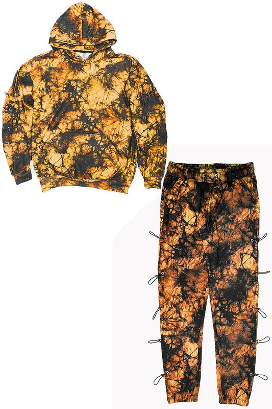 TYE DYE Sleeve toggle hoodie & sweatpants set