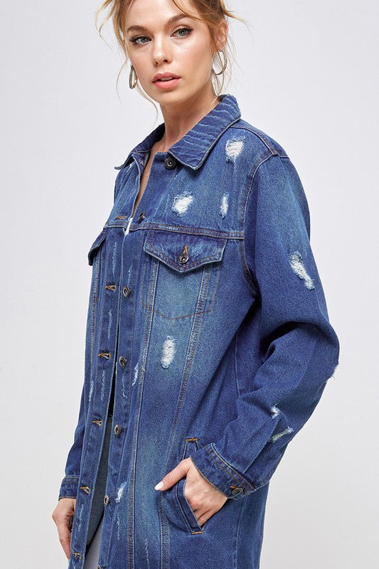 Distressed denim quarter washed jacket