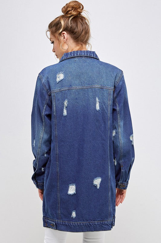 Distressed denim quarter washed jacket