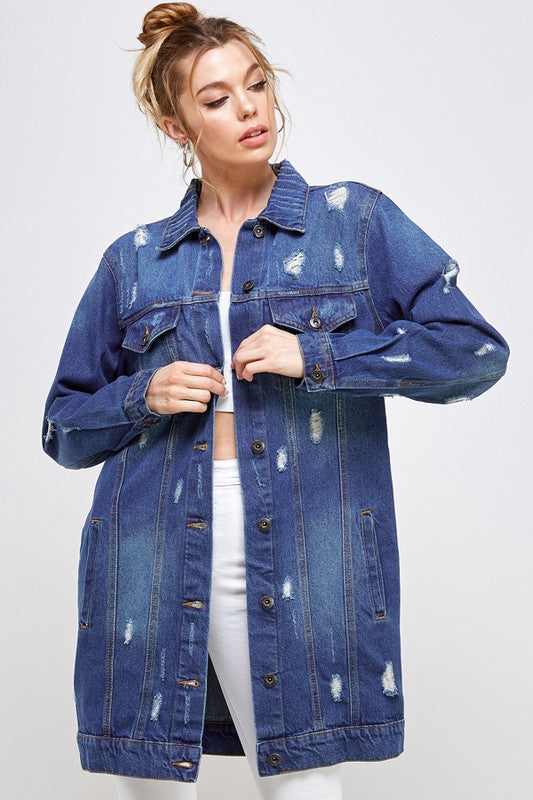 Distressed denim quarter washed jacket