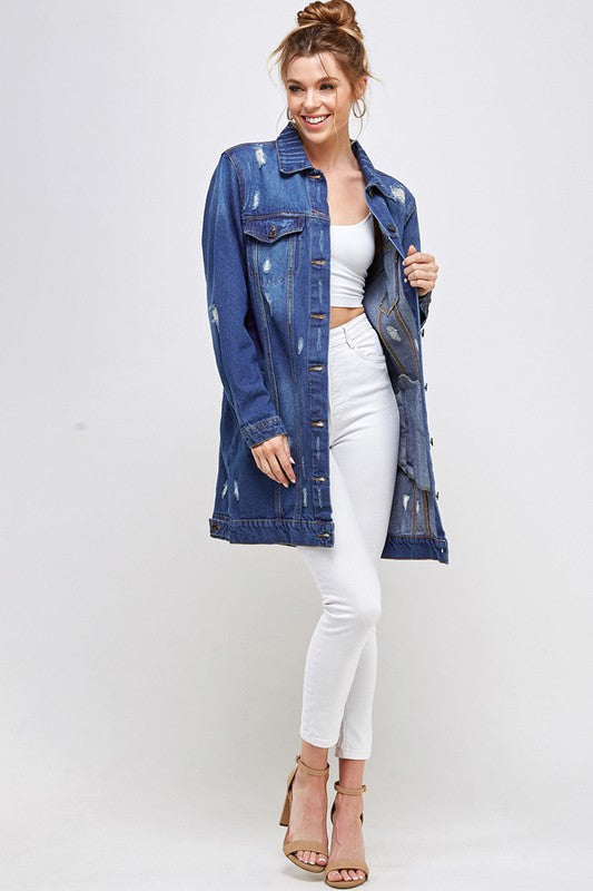 Distressed denim quarter washed jacket