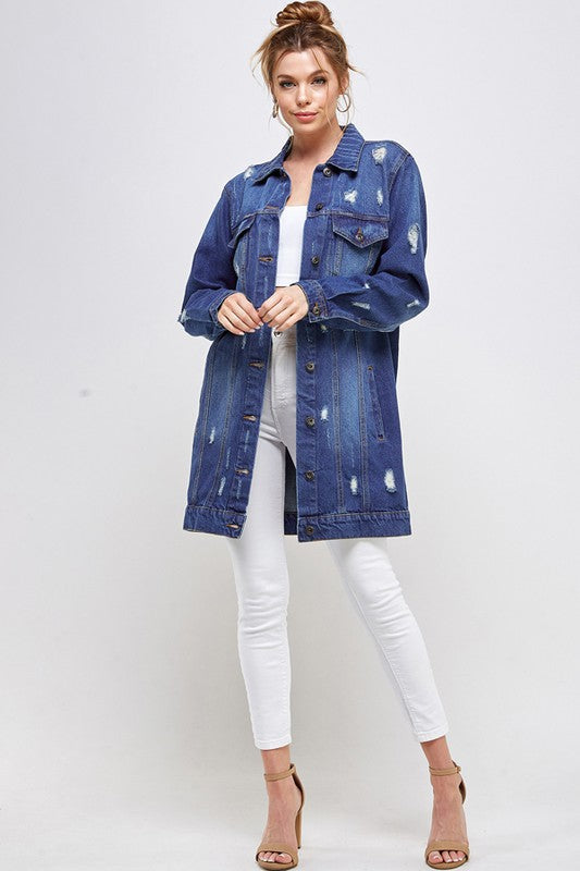 Distressed denim quarter washed jacket