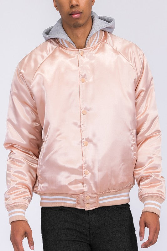 Boujee satin varsity bomber jacket