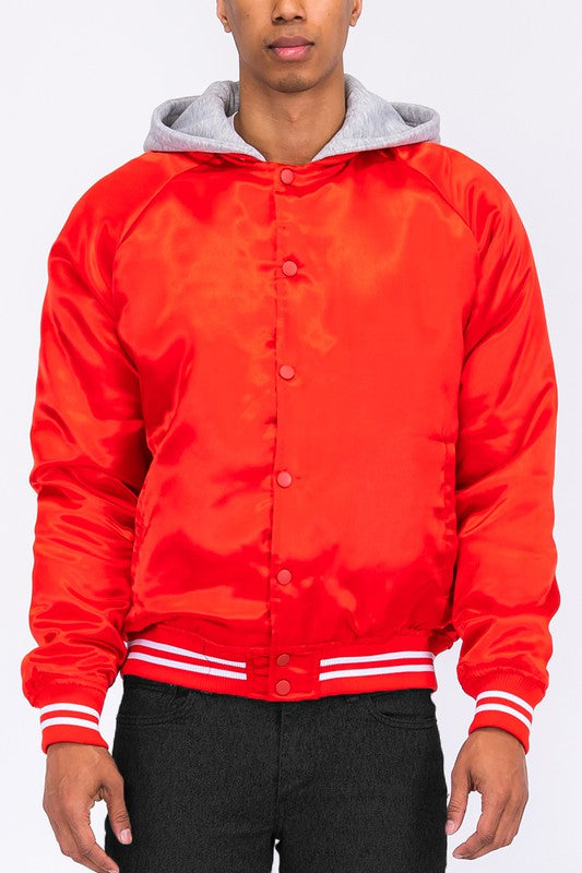 Boujee satin varsity bomber jacket