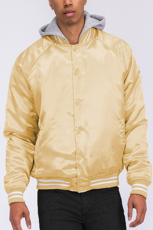 Boujee satin varsity bomber jacket