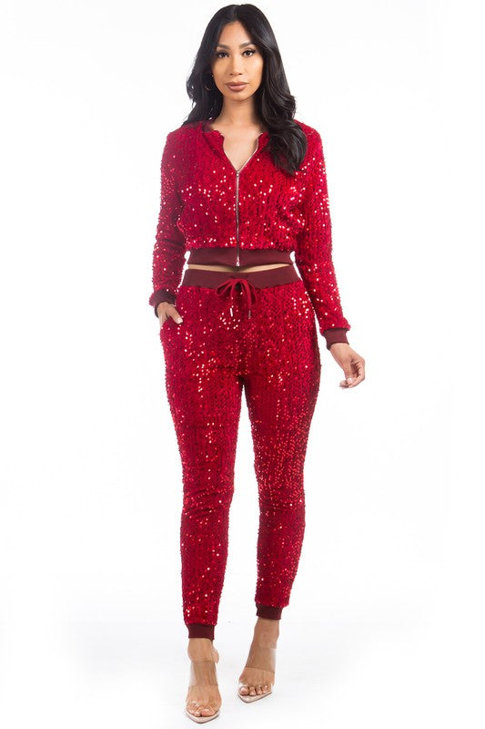 Sexy sequin tracksuit