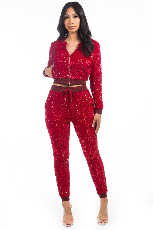 Sexy sequin tracksuit