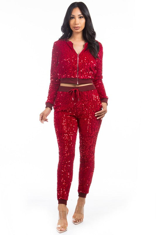 Sexy sequin tracksuit
