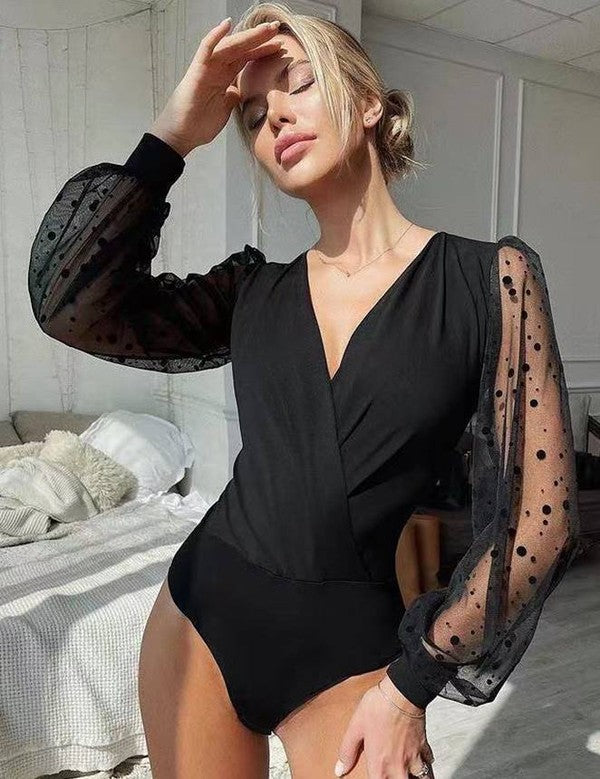 Polka dot Long Sleeve V Neck Bodysuit