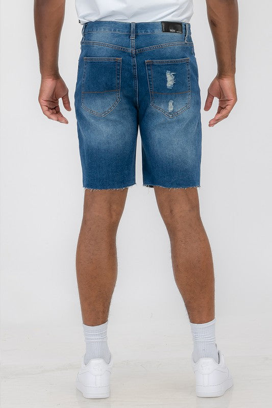 Boujee Mens Distressed Stretch Denim Shorts