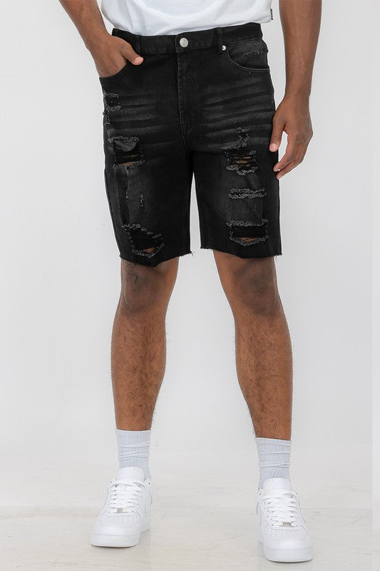 Boujee Mens Distressed Stretch Denim Shorts