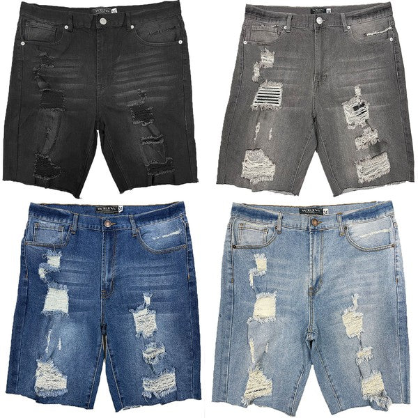 Boujee Mens Distressed Stretch Denim Shorts