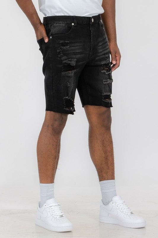 Boujee Mens Distressed Stretch Denim Shorts