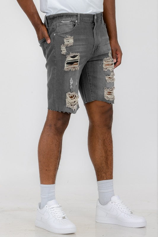 Boujee Mens Distressed Stretch Denim Shorts