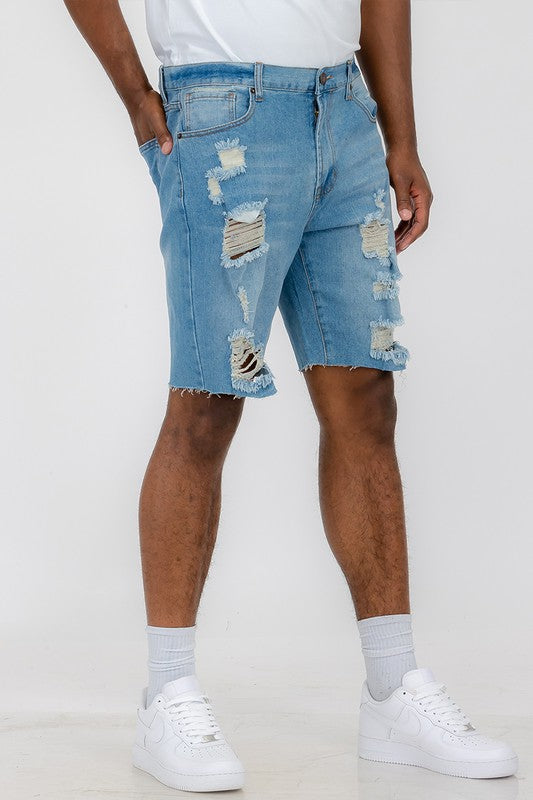 Boujee Mens Distressed Stretch Denim Shorts