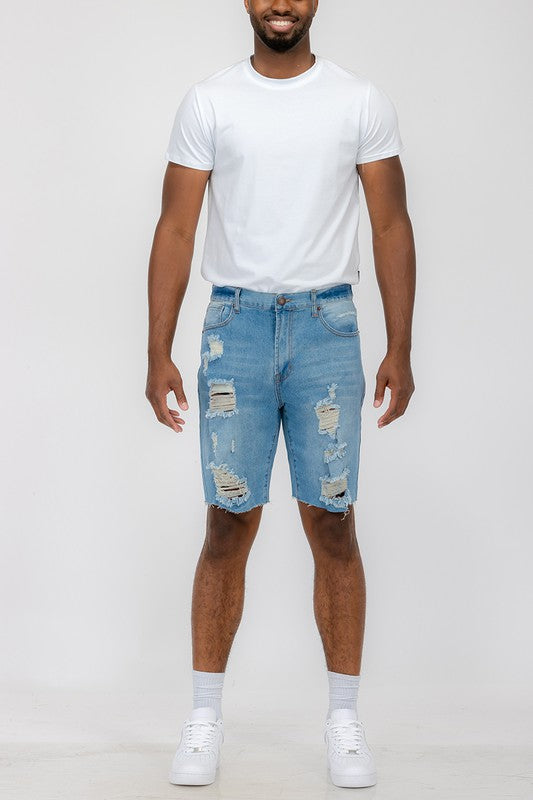 Boujee Mens Distressed Stretch Denim Shorts