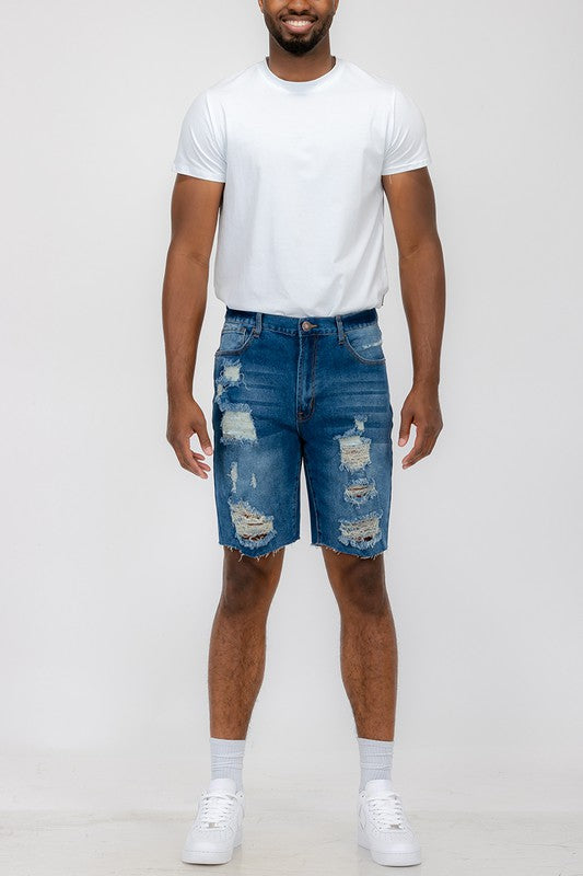 Boujee Mens Distressed Stretch Denim Shorts