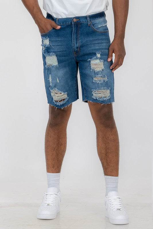 Boujee Mens Distressed Stretch Denim Shorts