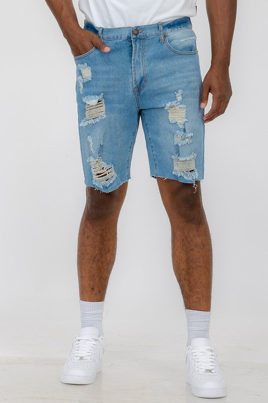 Boujee Mens Distressed Stretch Denim Shorts