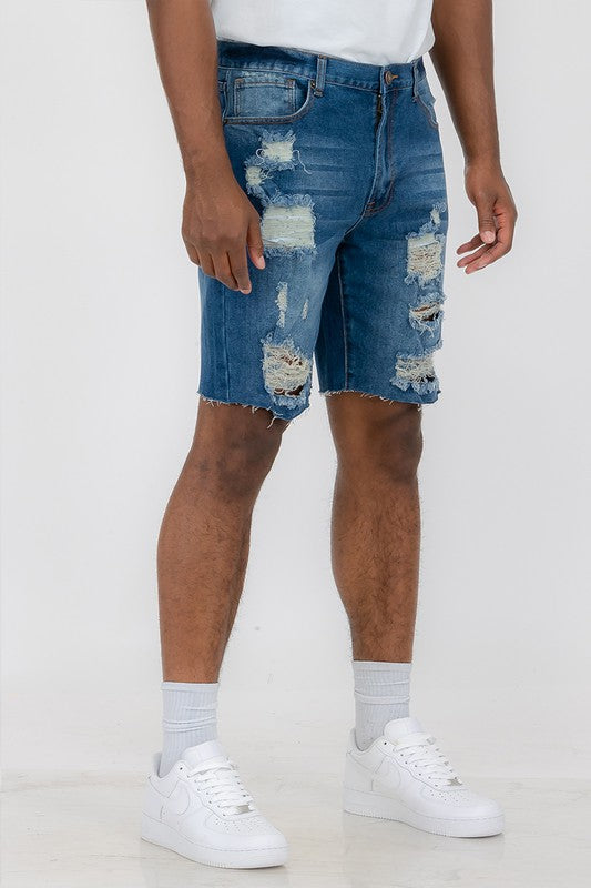 Boujee Mens Distressed Stretch Denim Shorts