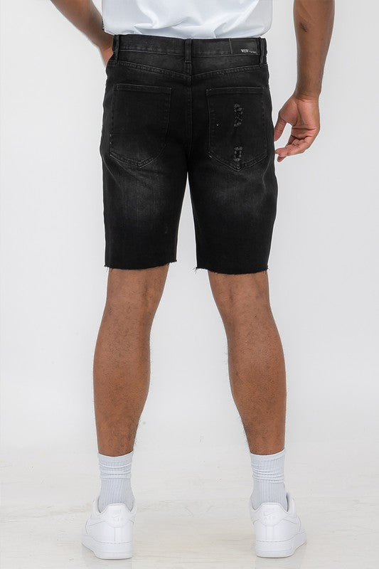 Boujee Mens Distressed Stretch Denim Shorts