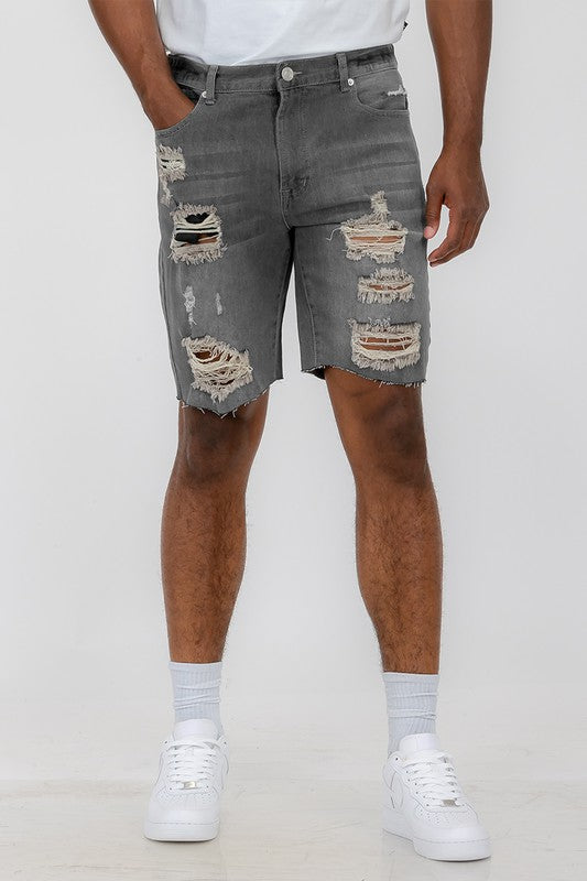 Boujee Mens Distressed Stretch Denim Shorts