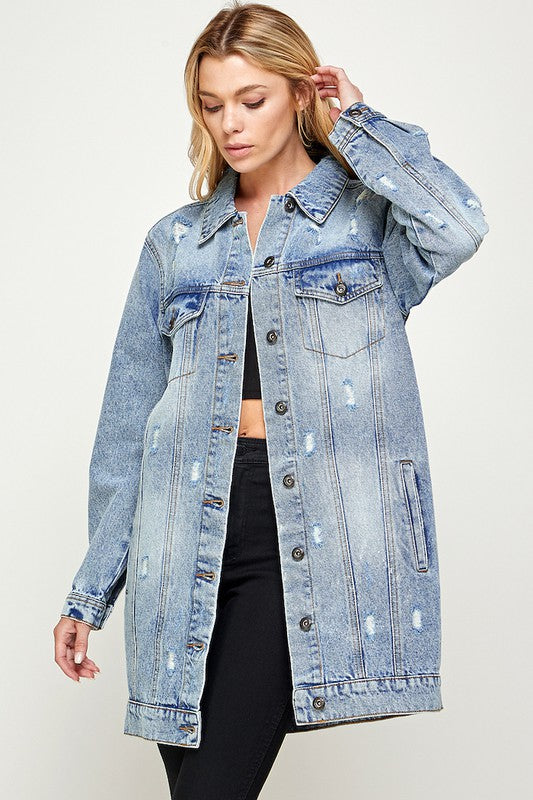 Distressed denim quarter washed jacket