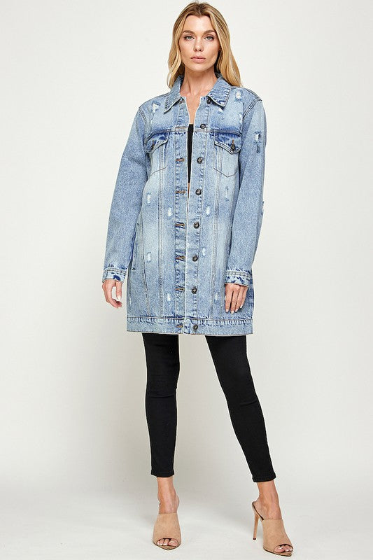 Distressed denim quarter washed jacket