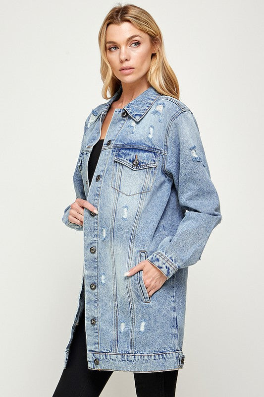 Distressed denim quarter washed jacket