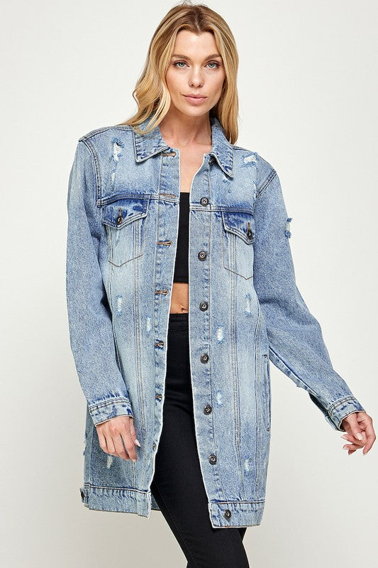 Distressed denim quarter washed jacket