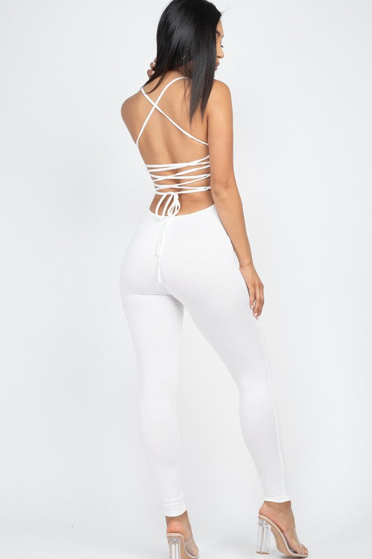 Criss-Cross Open Back Boujee Bodycon Jumpsuit