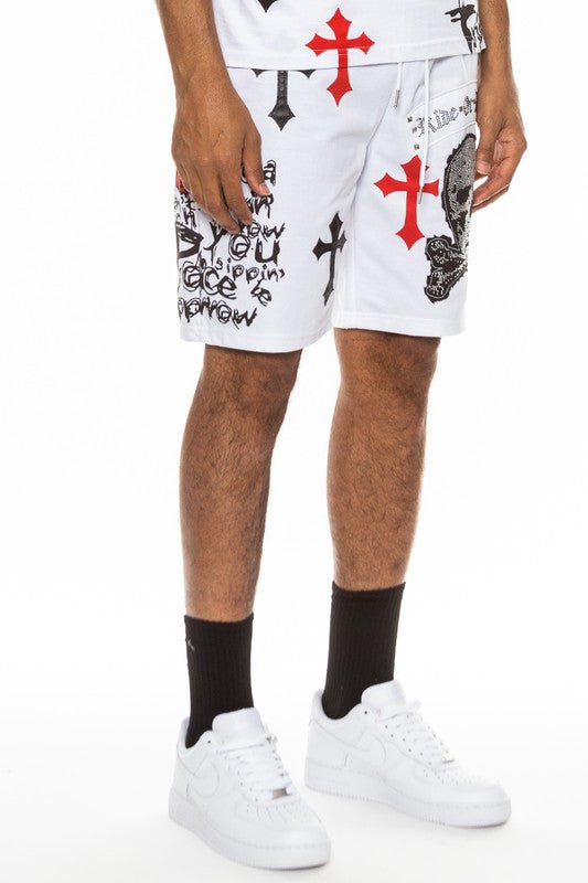 Boujee Mens Chrome Cross Skull Shorts