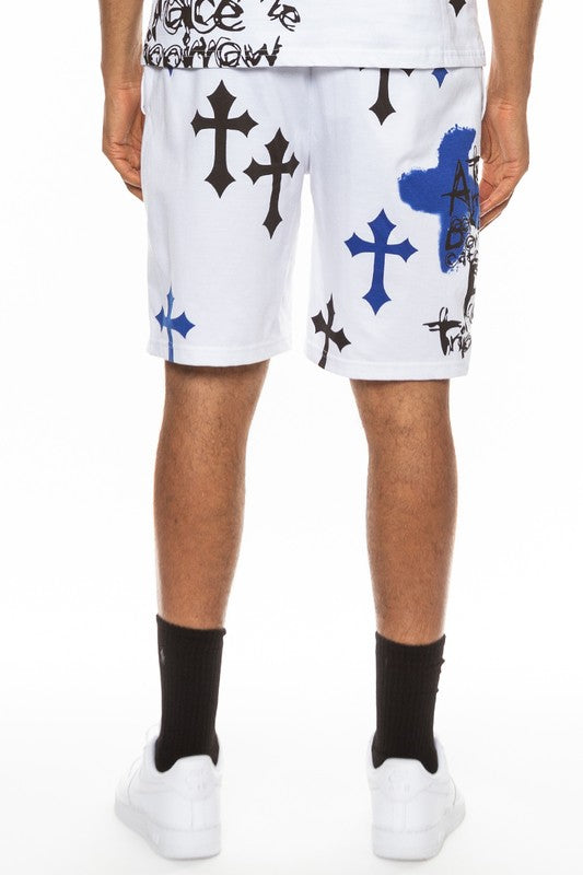 Boujee Mens Chrome Cross Skull Shorts