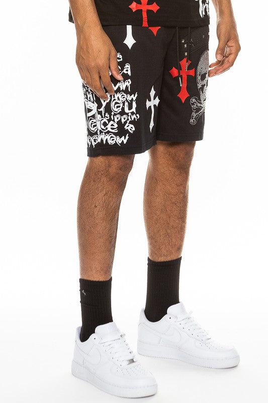 Boujee Mens Chrome Cross Skull Shorts