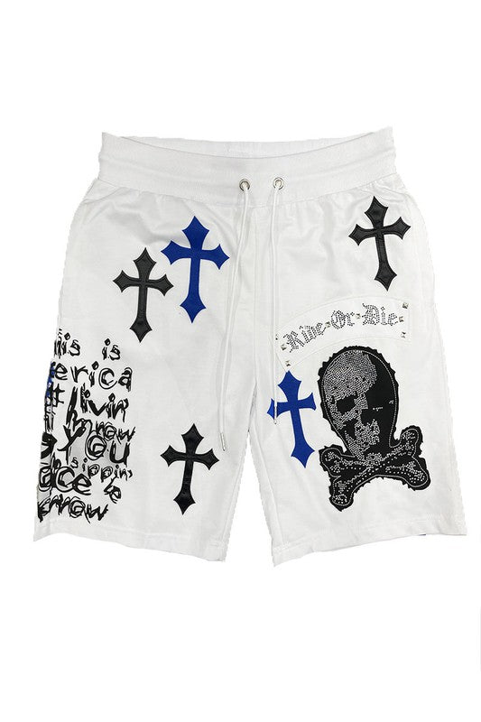 Boujee Mens Chrome Cross Skull Shorts
